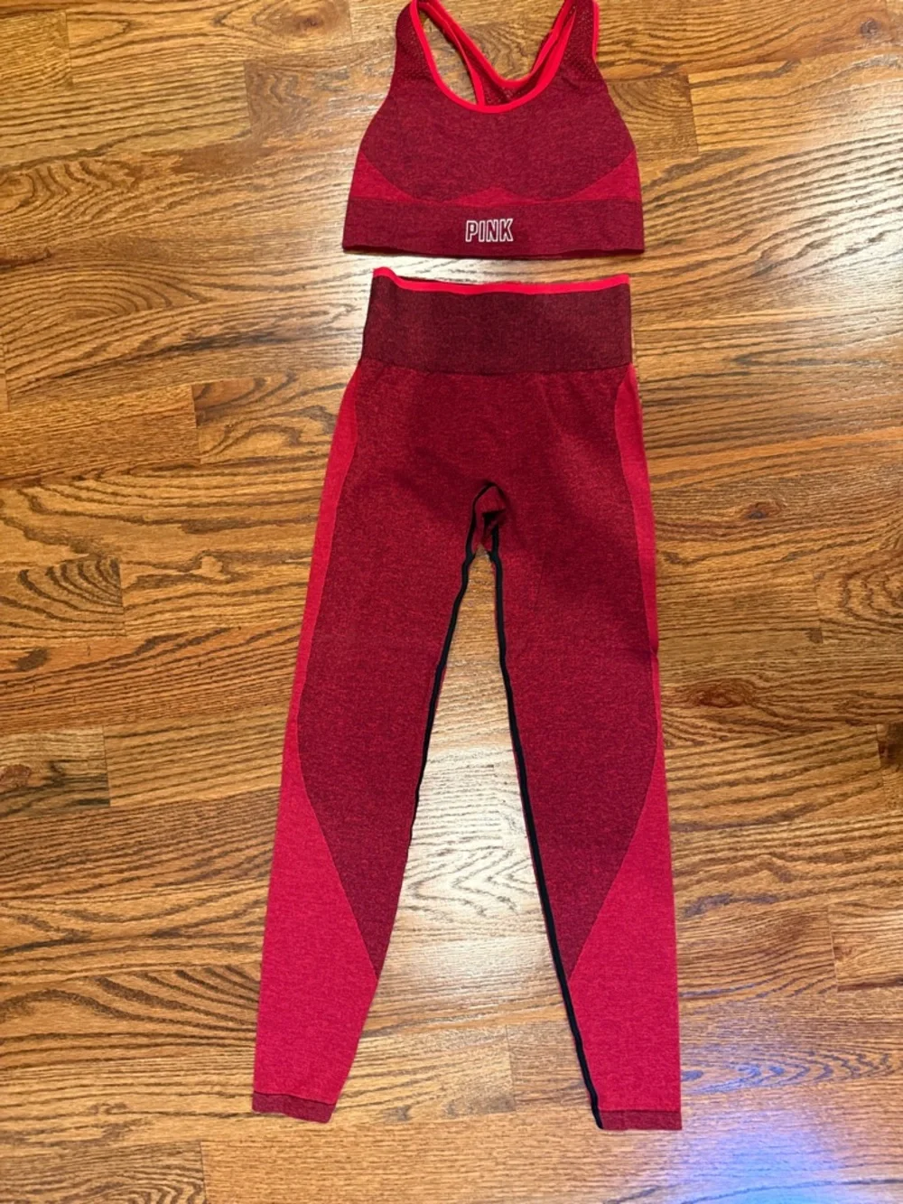 PINK Victoria's Secret Red Seamless Active Leggings and Sports Bra Set - Picture 1 of 5